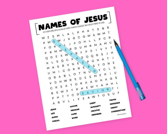 Christian Wordsearch | Names of Jesus Wordsearch for Kids/Youth/Adults | Bible Printable Activity | Church Sunday School Activities