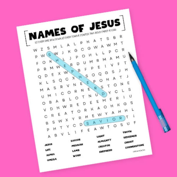 Christian Wordsearch | Names of Jesus Wordsearch for Kids/Youth/Adults | Bible Printable Activity | Church Sunday School Activities