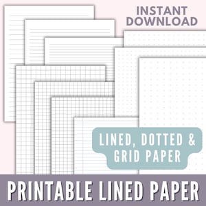Carta a righe stampabile, carta a quadretti stampabile, carta punteggiata, appunti con righe larghe per il college, carta a righe per quaderni PDF Download immediato