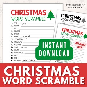 クリスマスの単語スクランブル印刷物、子供と大人のための楽しいクリスマスの単語スクランブル印刷物、家族向けのクリスマスゲームの印刷物