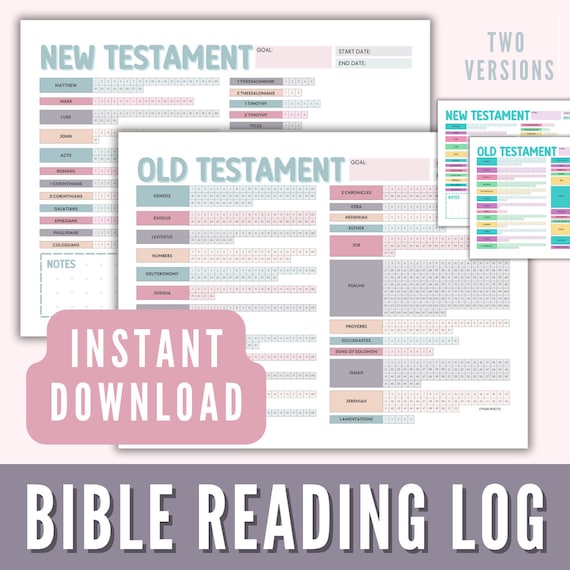 Bible Reading Tracker Printable, Daily Bible Reading Log Checklist, Bible Study Planner, Bible Tracker, Christian Scripture Reading Chart