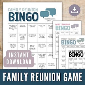 Family Reunion Bingo Cards Printable, Family Reunion Game, Find Someone Who Bingo, Large Group Fun Activity, Instant Download pdf
