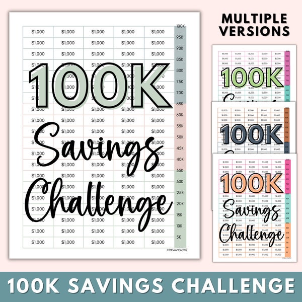 100000 Savings Challenge Printable | 100K Savings Challenge Tracker | Saving 10K Money Tracking Chart 100,000 Savings Goal Digital Download