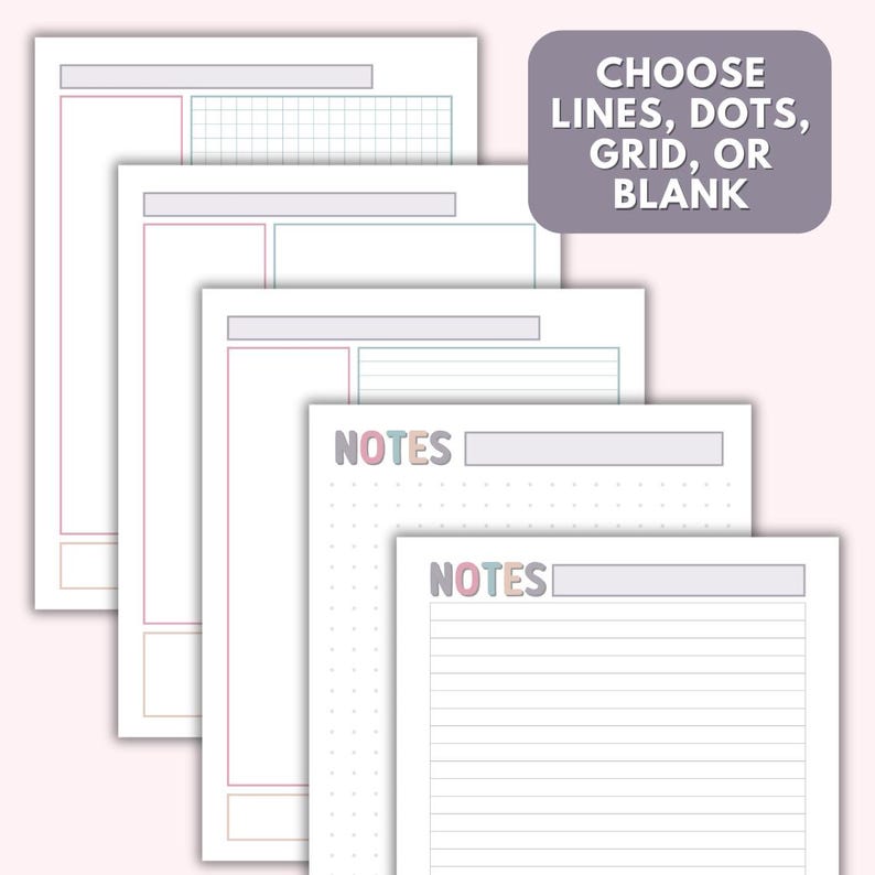 Cute Cornell Notes Paper Printable, Colorful Note Pages Template, Lined ...