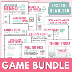 レディースナイトゲームバンドル、印刷可能なガールズナイトゲーム、ガレンタインデーゲーム、女性向けグループゲーム、クリーンなパーティーゲーム、即時ダウンロード