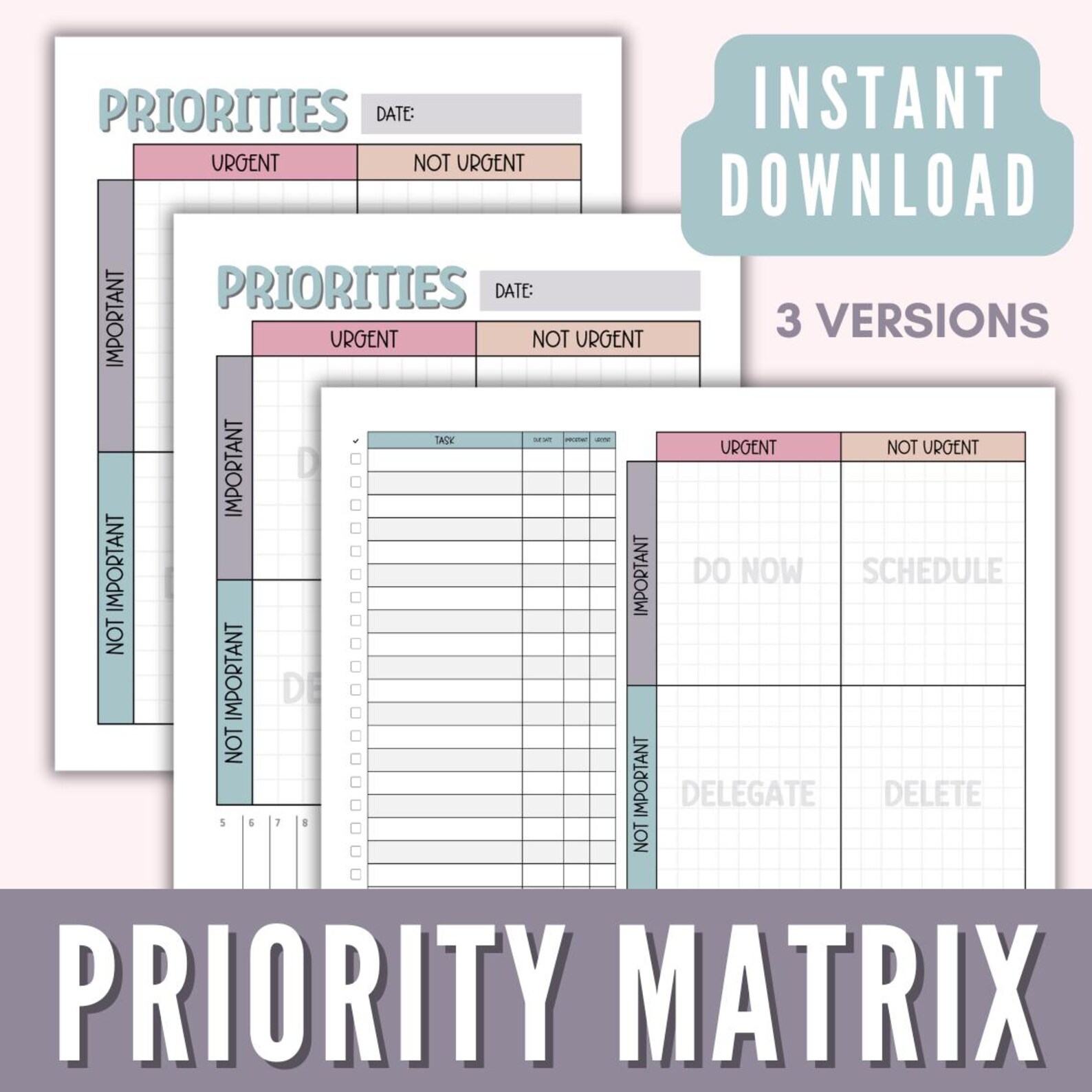 Eisenhower Matrix Task Priority Printable Tracker, Priority Matrix, to ...