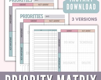 Eisenhower Matrix Task Priority Printable Tracker, Priority Matrix, To Do List Tracker Template, Productivity Planner Task Manager Download