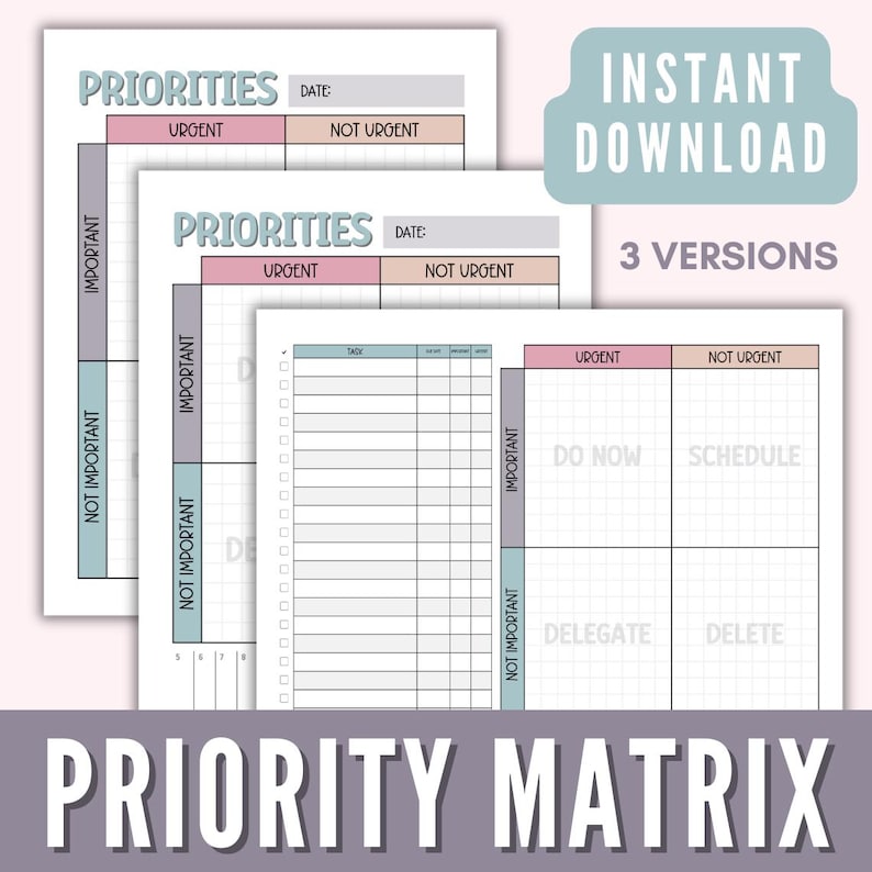 Eisenhower Matrix Task Priority Printable Tracker, Priority Matrix, to ...