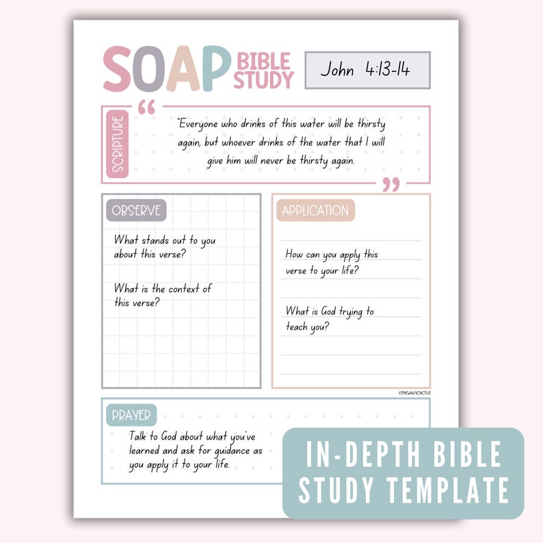 SOAP Bible Study Template Printable, SOAP Method Bible Verse Mapping SOAP Bible Study Template Printable, SOAP Method Bible Verse Mapping