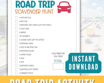 Kids Road Trip Game, Printable Family Road Trip Scavenger Hunt, Car Games, Travel Printable, Family Vacation Scavenger Hunt