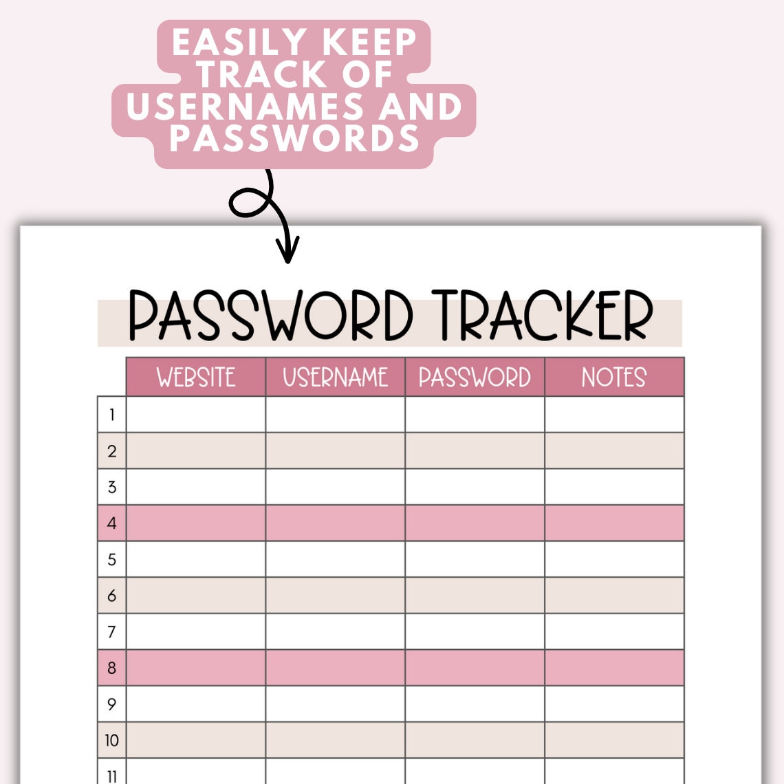 Password Tracker Printable, Password Log & Organizer, Password Keeper ...