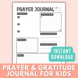 Gebeds- en dankbaarheidsdagboek voor kinderen afdrukbare sjabloon, leuke afdrukbare planner voor dagelijks gebed, kleurrijke gebedsplanner, christelijke printables