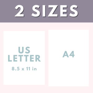 Op de afbeelding: Twee witte rechthoeken met blauwe tekst. De linker rechthoek zegt "US LETTER 8.5 x 11 in". De rechter rechthoek zegt "A4".