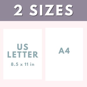 Op de afbeelding: Twee formaten printbaar papier worden getoond: US Letter, 8,5 x 11 inch, en A4.