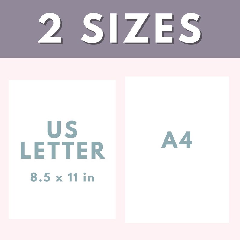 Op de afbeelding: Twee formaten printbaar papier worden getoond: US Letter, 8,5 x 11 inch, en A4.