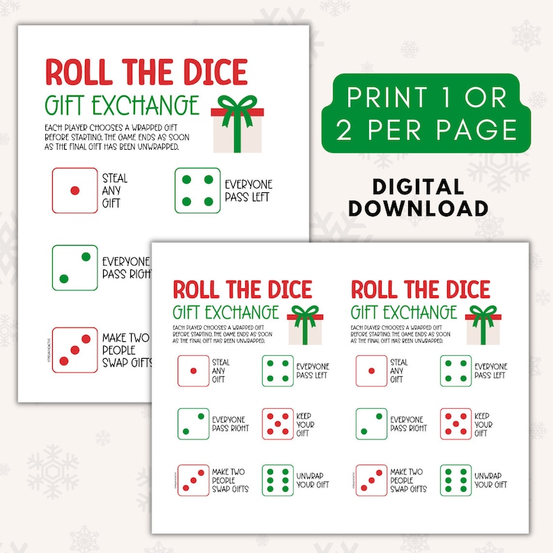 Christmas Dice Game Printable Christmas Gift Exchange Game, Christmas ...
