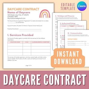 Daycare Contract Template, Editable Daycare Forms, Childcare Forms, Daycare Paperwork, Home Daycare Starter, Preschool Sign Up, Edit Canva