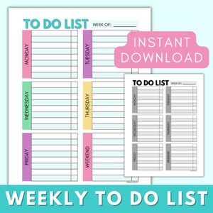 Weekly To Do List Printable, Weekly Task List Template, Weekly To Do List Planner Checklist, Productivity Planner A4/Letter Instant Download