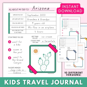 Travel Journal Kids Printable, Vacation Diary Kids Instant Download, Trip Memories Log, Adventure Journal Kids Vacation Memories