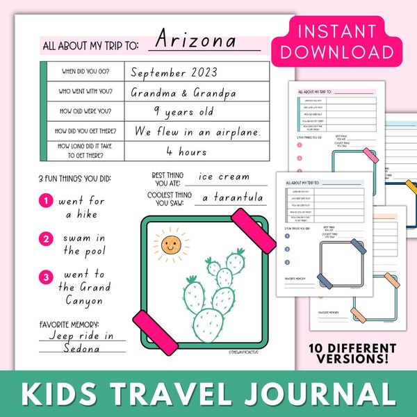 Travel Journal Kids Printable, Vacation Diary Kids Instant Download, Trip Memories Log, Adventure Journal Kids Vacation Memories