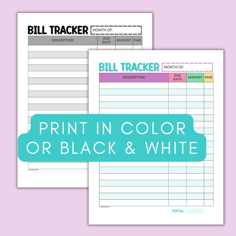 Monthly Bill Tracker Printable, Colorful Bill Payment Checklist, Monthly Bill Log, Bill Organizer Finance Planner A4 Letter Instant Download image 3