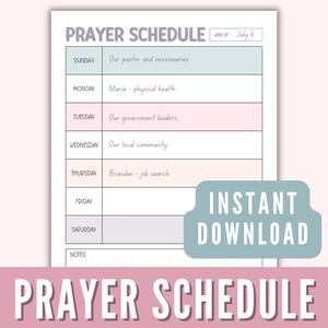 Prayer Schedule Printable Template, Cute Daily Prayer Printable Planner, Colorful Prayer Week Planner, Boho Prayer Notes Christian Printable
