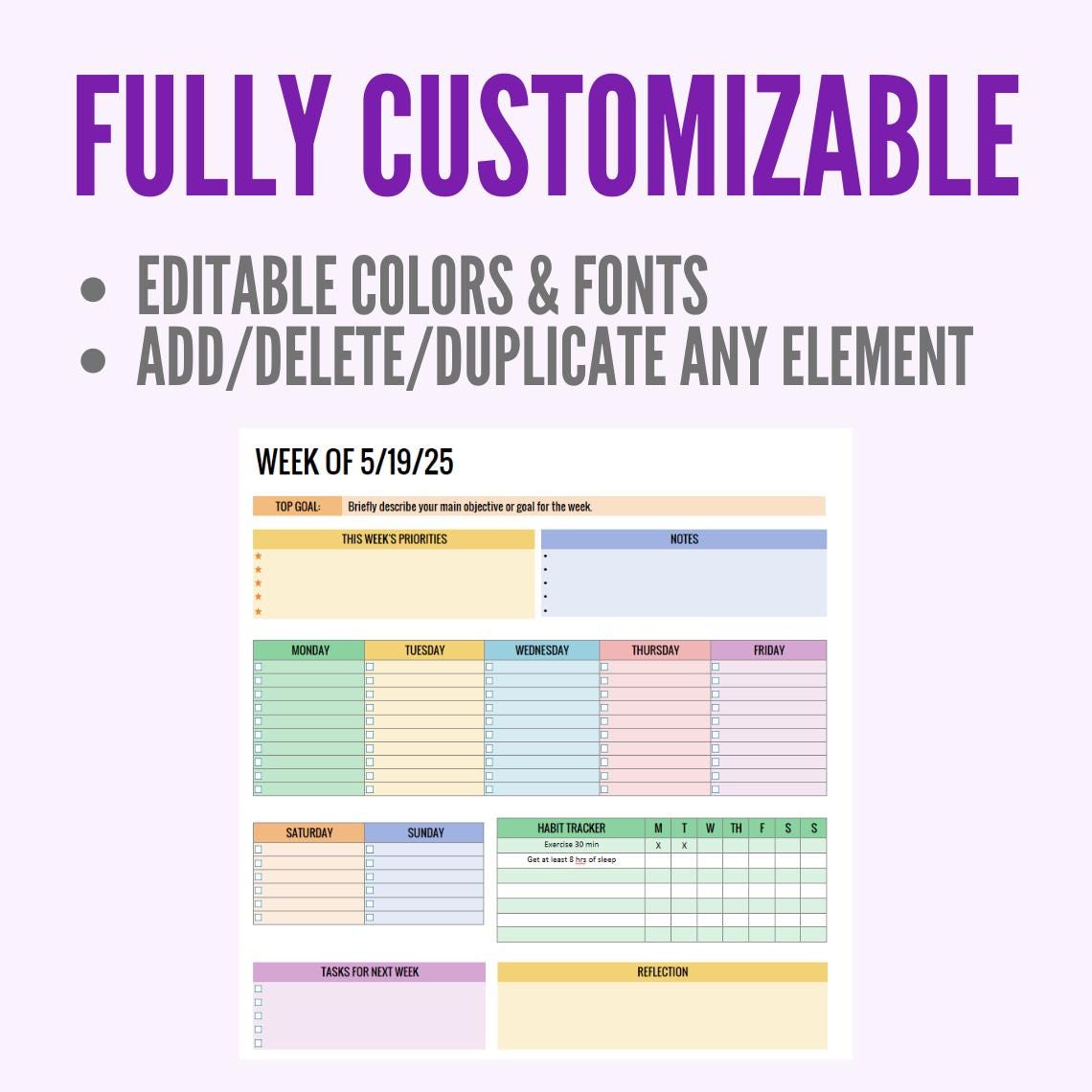 Onenote Weekly Planner Template, Colorful Minimalist Digital Planner ...