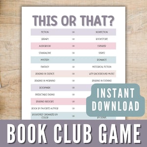 Printable Game for Book Clubs, This or That Book Club Discussion Activity, Book Club Icebreaker Fun Activity, Get to Know You Game Download