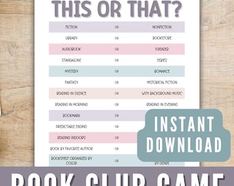 Printable Game for Book Clubs, This or That Book Club Discussion Activity, Book Club Icebreaker Fun Activity, Get to Know You Game Download