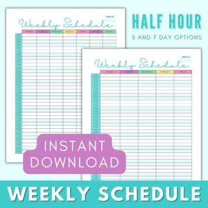 Weekly Half Hour Planner Printable Weekly Schedule, Daily Planner, Undated Planner, 2024 Weekly Organizer, Weekly Timetable To-Do List Adhd