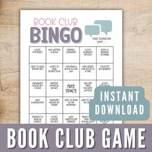 Afdrukbaar boekenclubbingospel, boekenclub Icebreaker-spel, boekenclubspellen, leuke boekenclubactiviteit, afdrukbare spellen voor boekenclubs downloaden