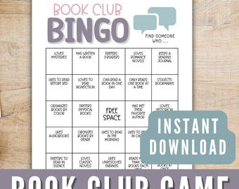 Afdrukbaar boekenclubbingospel, boekenclub Icebreaker-spel, boekenclubspellen, leuke boekenclubactiviteit, afdrukbare spellen voor boekenclubs downloaden