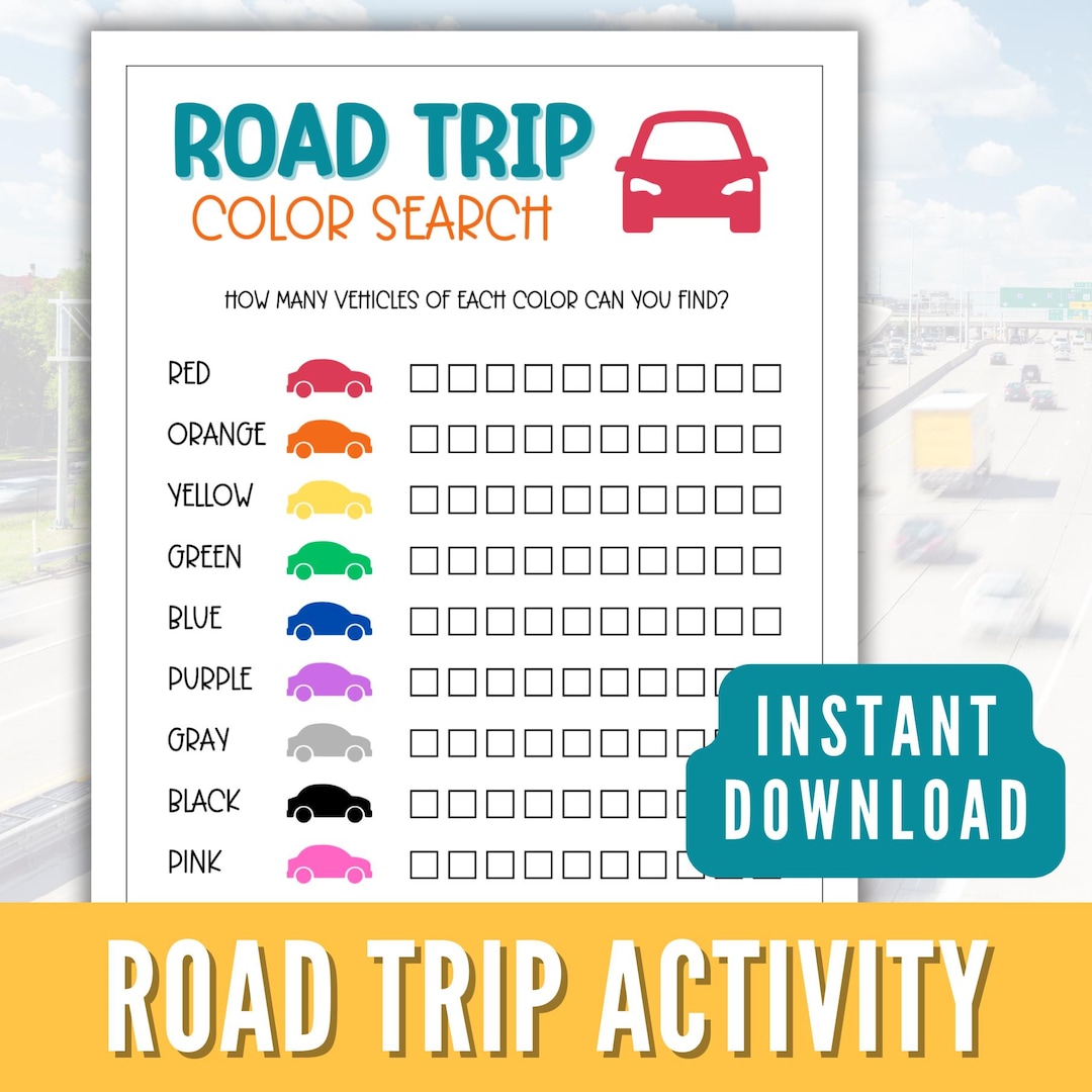 Printable Kids Road Trip Game, Family Road Trip Activity, Color Search ...