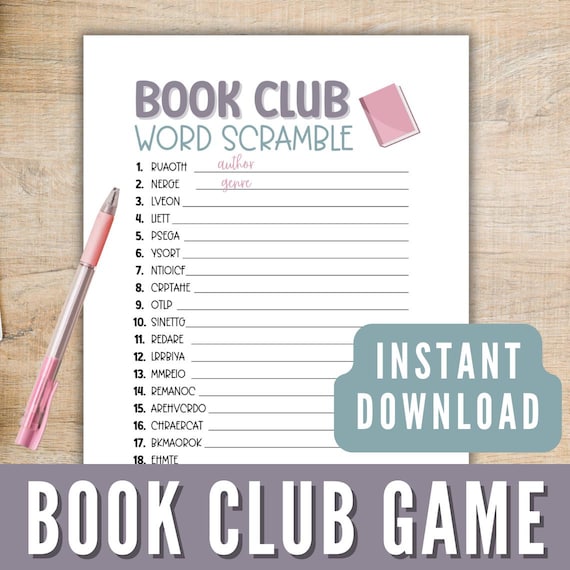 Printable Book Club Game, Book Club Word Scramble Fun Activity, Book Club Icebreaker Activity, Games for Book Club Meetings Instant Download