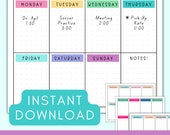 Weekly Planner Printable - Weekly Calendar Landscape Journal Page - Weekly To Do List - Weekly Menu Board Dinner | Undated Weekly Schedule