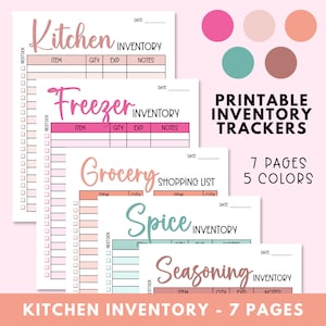 Kitchen Inventory Planner Printable | Grocery Shopping List Organizer | Pantry, Freezer, Fridge, Spice, Seasonings Tracker | A4 and Letter