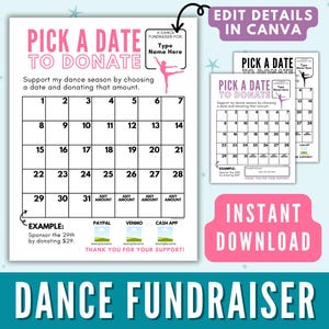 Dance Pick a Date to Donate Fundraiser, Pay the Date Calendar Dance Competition Fundraiser, Dance Team Fundraiser Editable Flyer Download