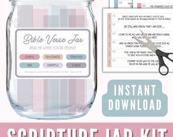 Printable Prayer Jar Kit, Bible Verse Strips for Emotions, Encouragement Jar, Scripture Gift, Christian Affirmation Gift, Color-Coded Verses