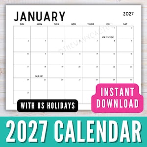 May include: A January 2027 calendar page with a black and white grid layout. The calendar features the text JANUARY 2027, days of the week, and numbered dates. It includes text labels for New Year's Day and MLK Day, plus black and pink overlay text.