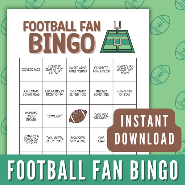 Football Fan Bingo Cards Husband Edition Printable, Fun Husband Boyfriend Drinking Game for the Big Game, Wife Football Fan Bingo Board