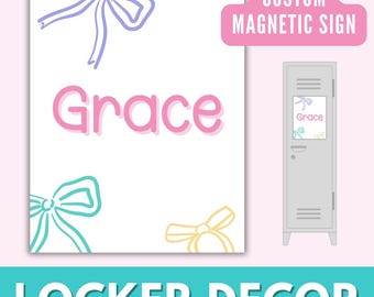 Custom Bow Locker Decor for Girls | Personalized Magnet for Locker or Dorm Room | Pink Purple Teal Trimmable Magnetic Wallpaper