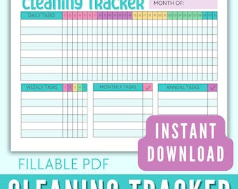 House Cleaning Tracker Printable, Daily Monthly Annual Cleaning List, Chores Tracker, Chores List, Cleaning To Do List, House Cleaning Log
