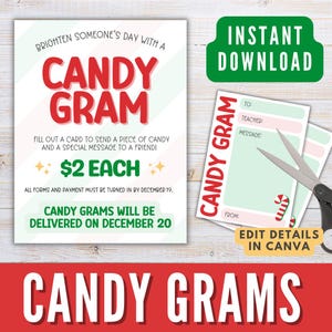 Candy Gram-sjabloon afdrukbaar, bewerkbaar PTA-vakantie-evenement, canvassjabloon voor school, PTO Candy Gram-inzamelingsactie, kerst Candy Gram-flyer