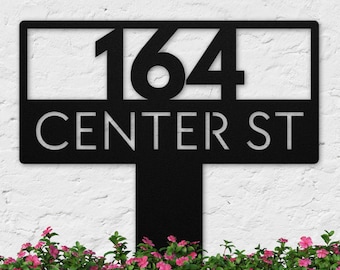 Modern Address Sign with One Stake, Minimal Metal Address Yard Sign, Custom Address Sign With Street Name, Personalized Metal Address Sign