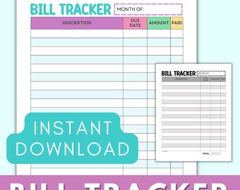 Maandelijkse factuurtracker afdrukbaar, kleurrijke checklist factuurbetaling, maandelijks factuurlogboek, Bill Organizer Finance Planner A4-brief direct downloaden