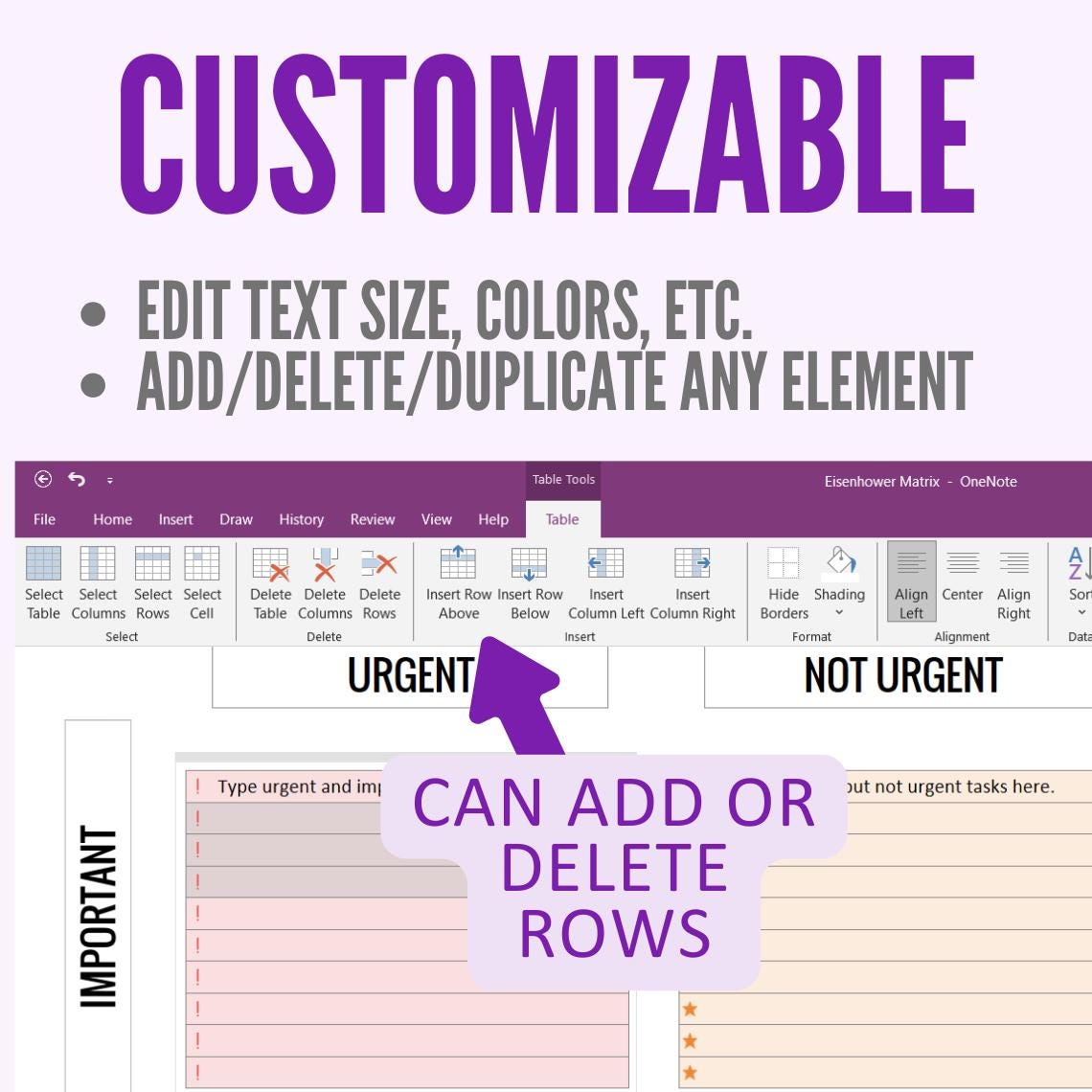 Onenote Page Designs Strength Matrix Onenote Eisenhower Decision Matrix Template, Colorful Minimalist ...
