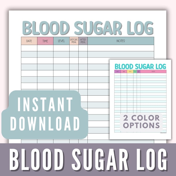 Blood Sugar Log Printable Template, Blood Glucose Tracker Instant Download, Diabetic Blood Sugar Tracker, Diabetes Log, Health Tracker pdf