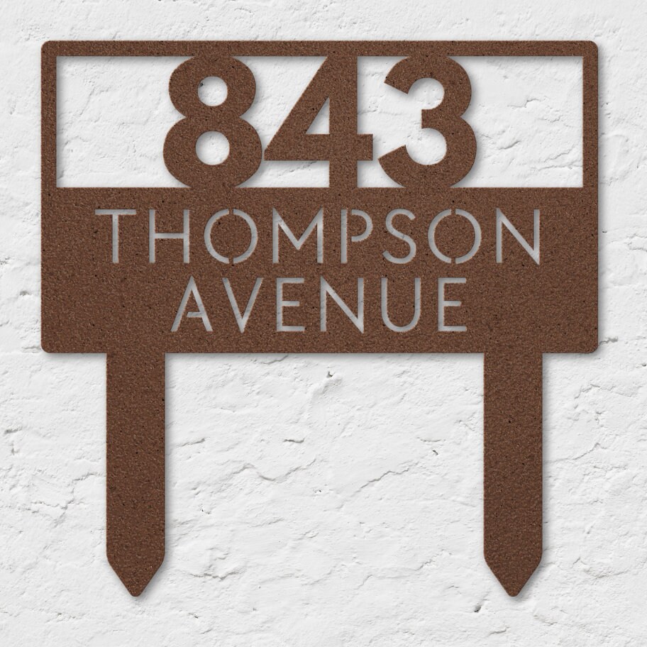 Modern Address Sign With Stakes, Minimal Metal Address Yard Sign ...