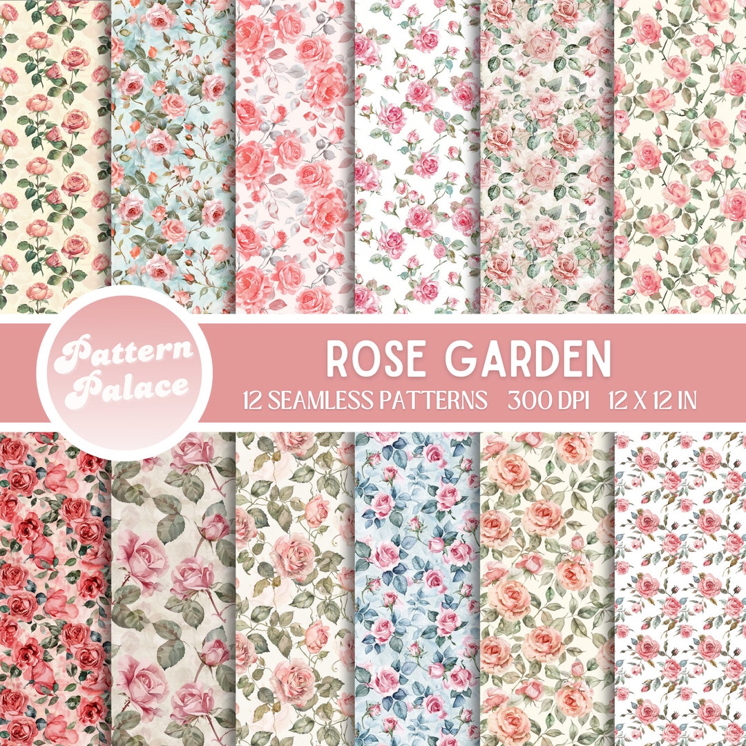 Rose Garden Digital Paper Pack, Shabby Chic Roses, Vintage Pink Collage ...