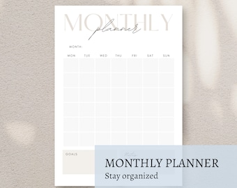 Simple Monthly Planner, Monthly Planner, Monthly Schedule, Monthly Agenda, Printable, Digital, Instant Download, A4